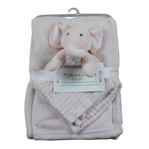 Tahari Baby Pink Elephant Security Blanket Lovey Set Fleece Plush Soft Girls NWT